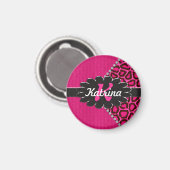 Monogramm aus schwarzem Leder in rosa Geparden Magnet (Vorderseite/Rückseite)