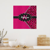Monogramm aus schwarzem Leder in rosa Geparden Poster (Küche)