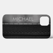 Monogramm aus schwarzem Leder-Look Case-Mate iPhone Hülle (Rückseite (Horizontal))
