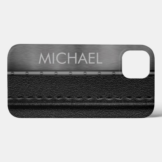 Monogramm aus schwarzem Leder-Look Case-Mate iPhone Hülle (Rückseite (Horizontal))