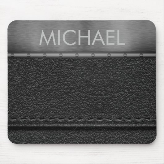 Monogramm aus schwarzem Leder-Look Mousepad (Vorne)