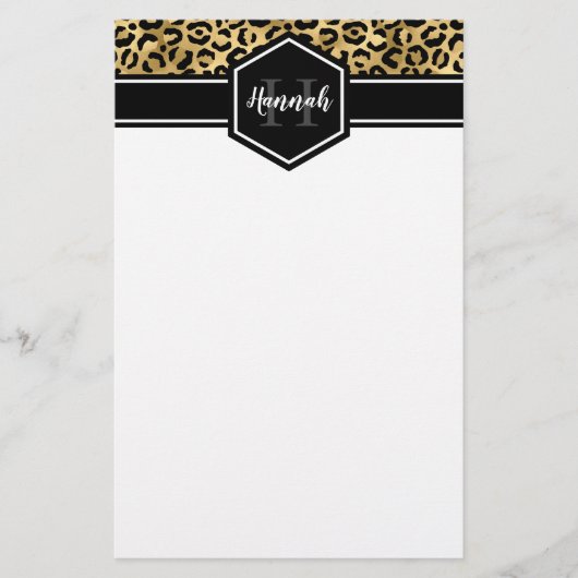 Monogramm aus schwarzem Leopard Briefpapier (Vorderseite)