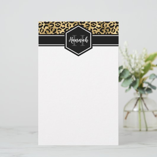 Monogramm aus schwarzem Leopard Briefpapier (Stehend Vorderseite)