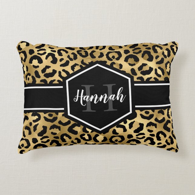 Monogramm aus schwarzem Leopard Dekokissen (Vorderseite)
