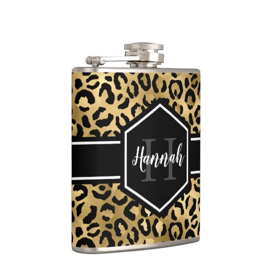 Monogramm aus schwarzem Leopard Flachmann (Rechts)