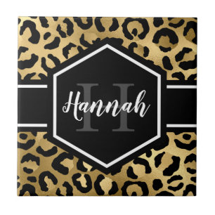 Monogramm aus schwarzem Leopard Fliese