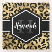 Monogramm aus schwarzem Leopard Glasuntersetzer (Vorderseite)