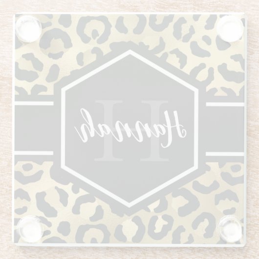 Monogramm aus schwarzem Leopard Glasuntersetzer (Rückseite)