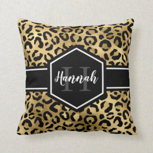 Monogramm aus schwarzem Leopard Kissen