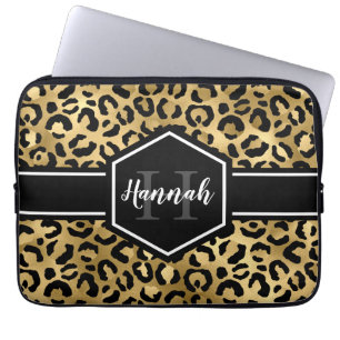 Monogramm aus schwarzem Leopard Laptopschutzhülle