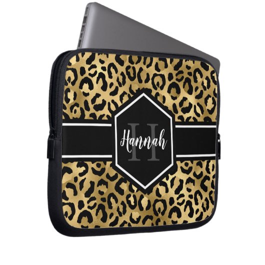 Monogramm aus schwarzem Leopard Laptopschutzhülle (Vorne Rechts)