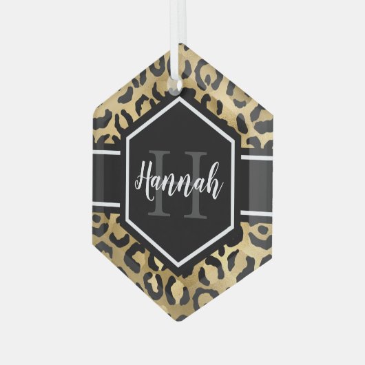 Monogramm aus schwarzem Leopard Ornament Aus Glas (Vorderseite Links)