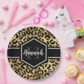 Monogramm aus schwarzem Leopard Pappteller (Party)