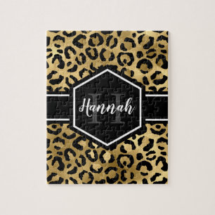 Monogramm aus schwarzem Leopard Puzzle