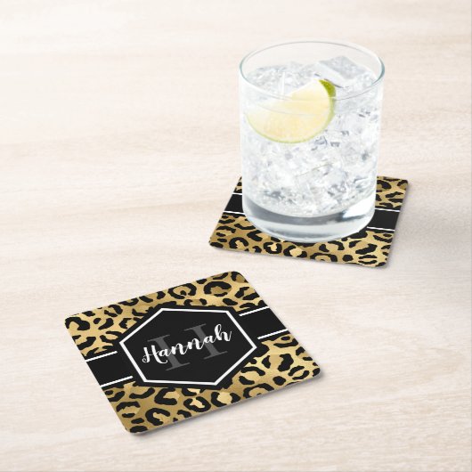 Monogramm aus schwarzem Leopard Rechteckiger Pappuntersetzer (Vor Ort)
