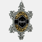 Monogramm aus schwarzem Leopard Schneeflocken Zinn-Ornament (Links)