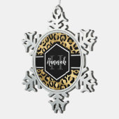 Monogramm aus schwarzem Leopard Schneeflocken Zinn-Ornament (Rechts)