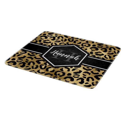 Monogramm aus schwarzem Leopard Schneidebrett (Ecke)