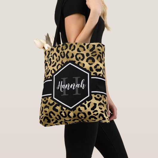 Monogramm aus schwarzem Leopard Tasche (Von Nahem)