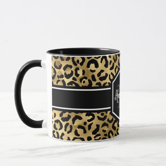 Monogramm aus schwarzem Leopard Tasse (Links)