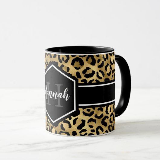 Monogramm aus schwarzem Leopard Tasse (VorderseiteRechts)