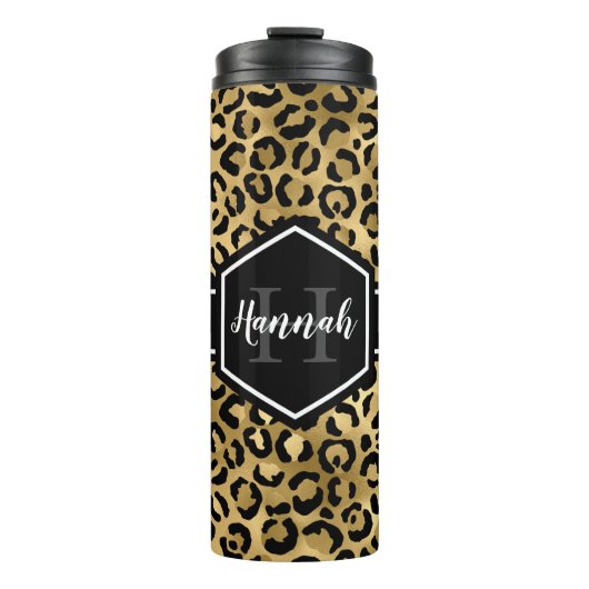 Monogramm aus schwarzem Leopard Thermosbecher (Vorderseite)