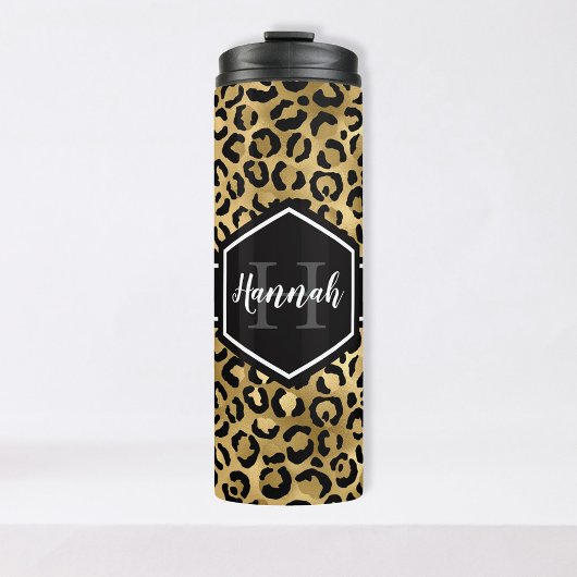 Monogramm aus schwarzem Leopard Thermosbecher