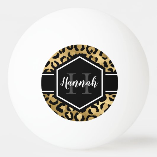 Monogramm aus schwarzem Leopard Tischtennisball (Vorderseite)