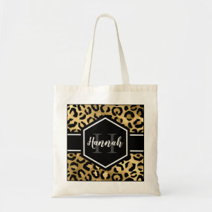 Monogramm aus schwarzem Leopard Tragetasche