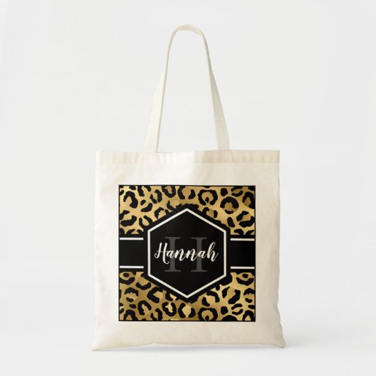 Monogramm aus schwarzem Leopard Tragetasche (Vorne)