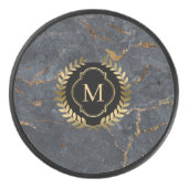 Monogramm aus schwarzem Marmor-Abzeichen Eishockey Puck (Vorderseite)