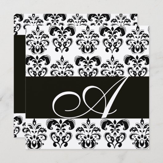 MONOGRAMM AUS SCHWARZEM UND WEISSEM DAMASK EINLADUNG (Vorne/Hinten)