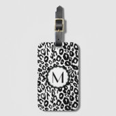 Monogramm aus schwarzem und weißem Leopard Gepäckanhänger (Vorderseite Vertikal)