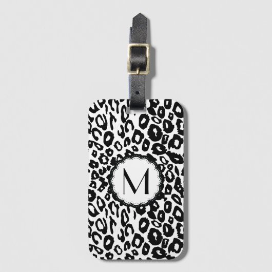 Monogramm aus schwarzem und weißem Leopard Gepäckanhänger (Vorderseite Vertikal)