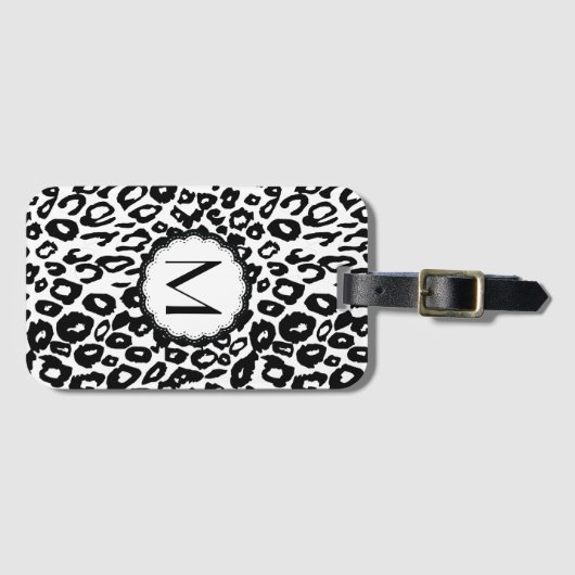 Monogramm aus schwarzem und weißem Leopard Gepäckanhänger (Vorderseite (Horizontal))