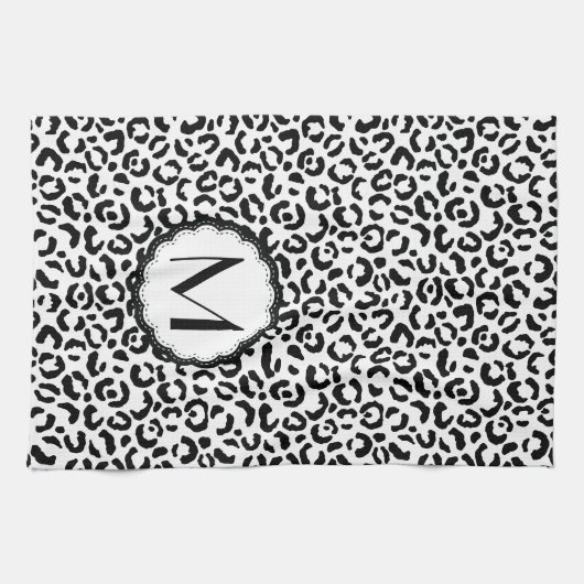 Monogramm aus schwarzem und weißem Leopard Geschirrtuch (Horizontal)