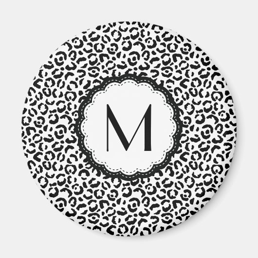 Monogramm aus schwarzem und weißem Leopard Magnet (Vorne)