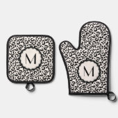 Monogramm aus schwarzem und weißem Leopard Ofenhandschuh & Topflappen-Set (Vorderseite)