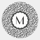 Monogramm aus schwarzem und weißem Leopard Runder Aufkleber (Vorderseite)