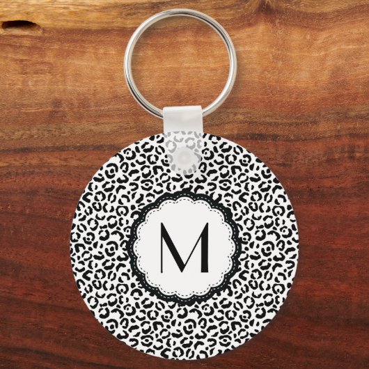 Monogramm aus schwarzem und weißem Leopard Schlüsselanhänger (Vorderseite)