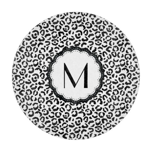 Monogramm aus schwarzem und weißem Leopard Schneidebrett (Vorderseite)