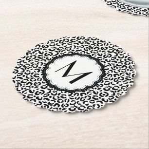 Monogramm aus schwarzem und weißem Leopard Untersetzer