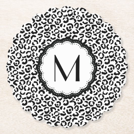 Monogramm aus schwarzem und weißem Leopard Untersetzer (Vorderseite)
