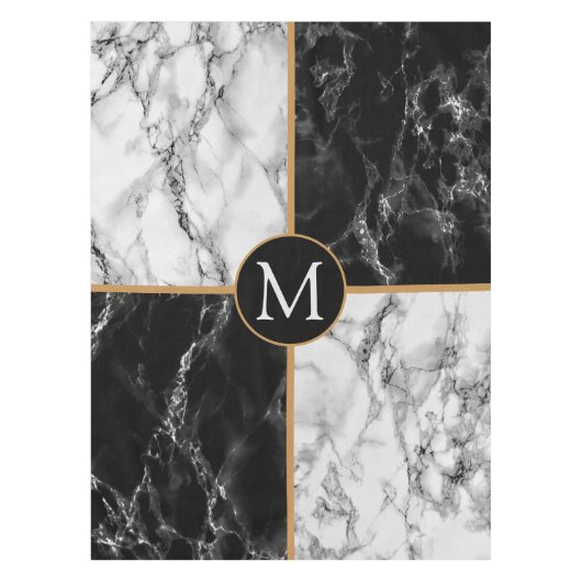 Monogramm aus schwarzem und weißem Marmor Tischdecke (Vorderseite)