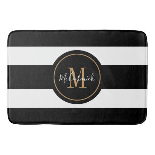 Monogramm aus schwarzen und goldweißen Streifen Badematte