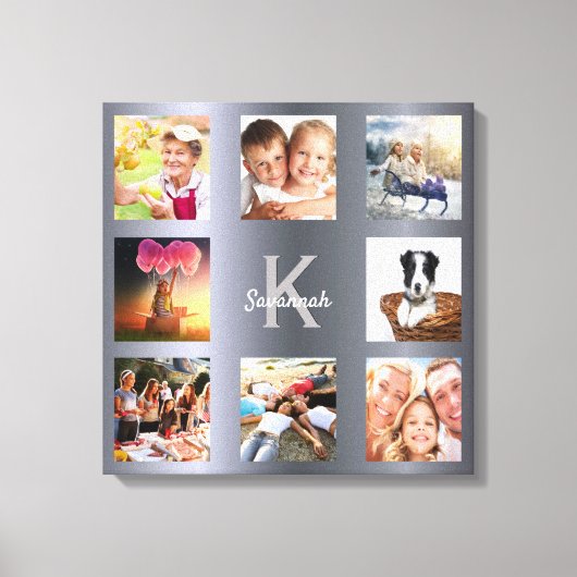 Monogramm aus Silber-Foto-Collagen Leinwanddruck (Vorderseite)