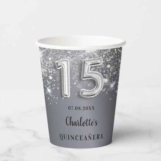 Monogramm aus Silberstäube Pappbecher (Rückseite)