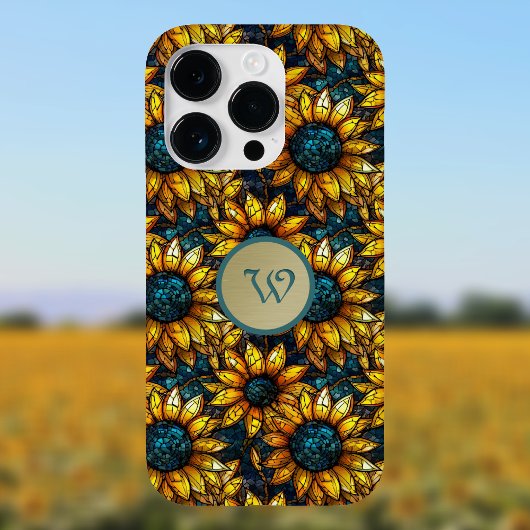 Monogramm aus vergoldetem und Aquamarinem Sonnenbl Case-Mate iPhone Hülle