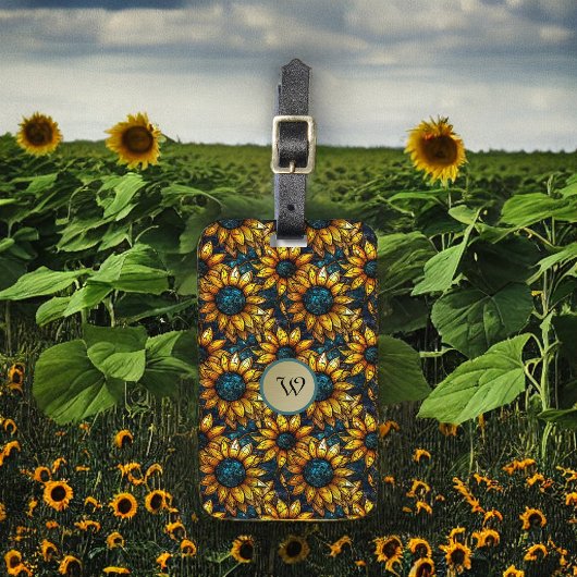 Monogramm aus vergoldetem und Aquamarinem Sonnenbl Gepäckanhänger