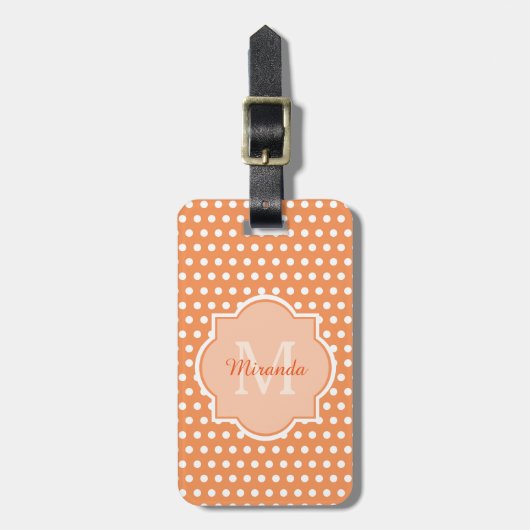 Monogramm aus weichem Orangenpolka mit Name Gepäckanhänger (Vorderseite vertikal)